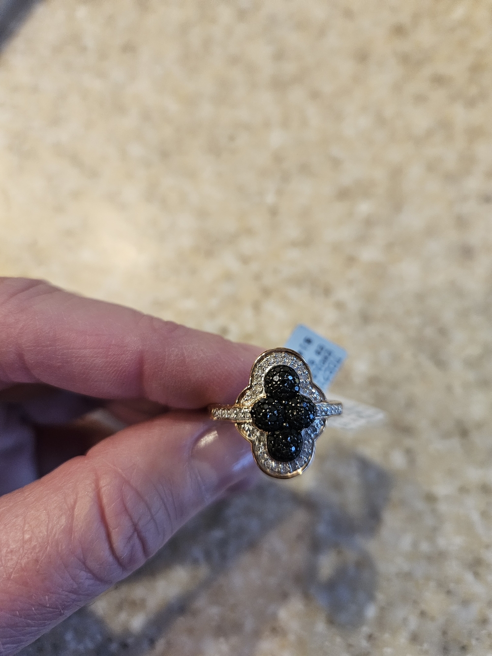 Gold Black Cluster Clover Ring Size 7